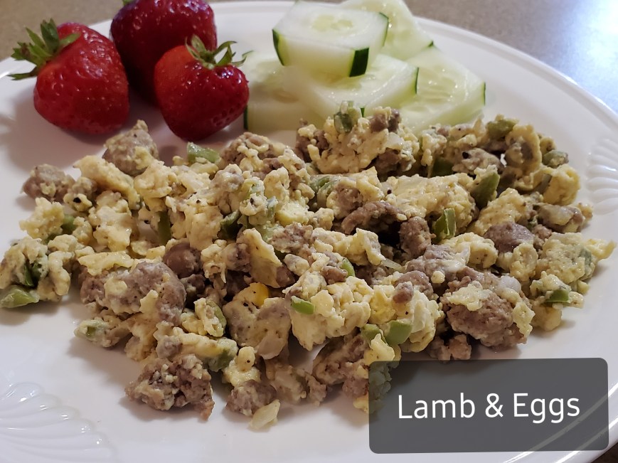 lamb and eggs with text